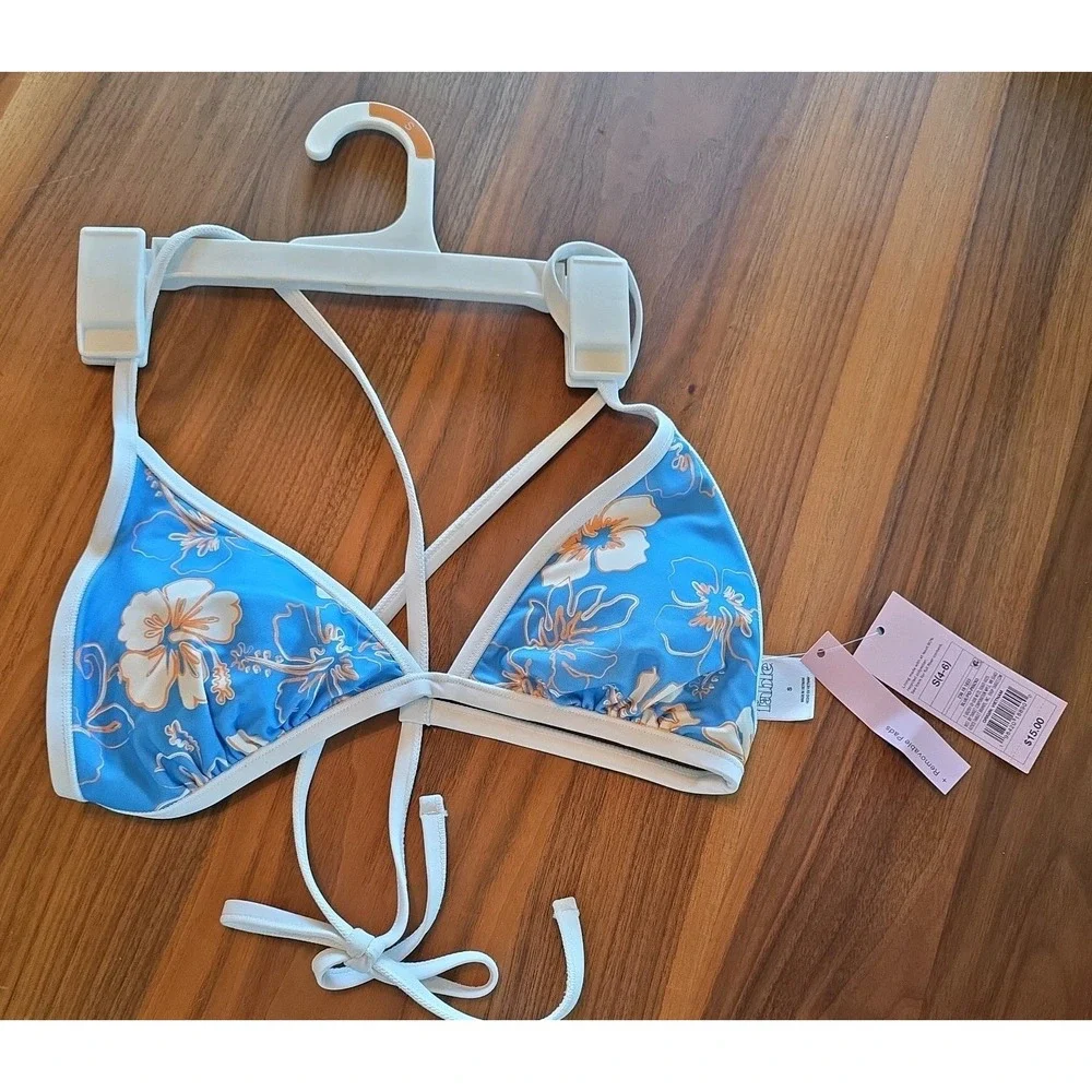 Women's Blue, White & Orange Floral Bikini Top Size S (291)